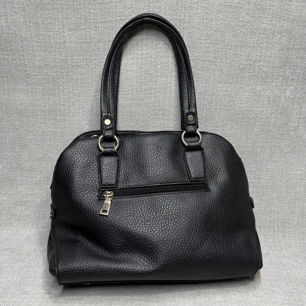 Black Padlock Faux Leather Satchel Handbag Purse Gold Padlock Detail Medium